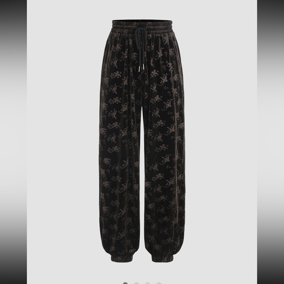 Dark brown velvet flower joggers - Picture 1 of 4